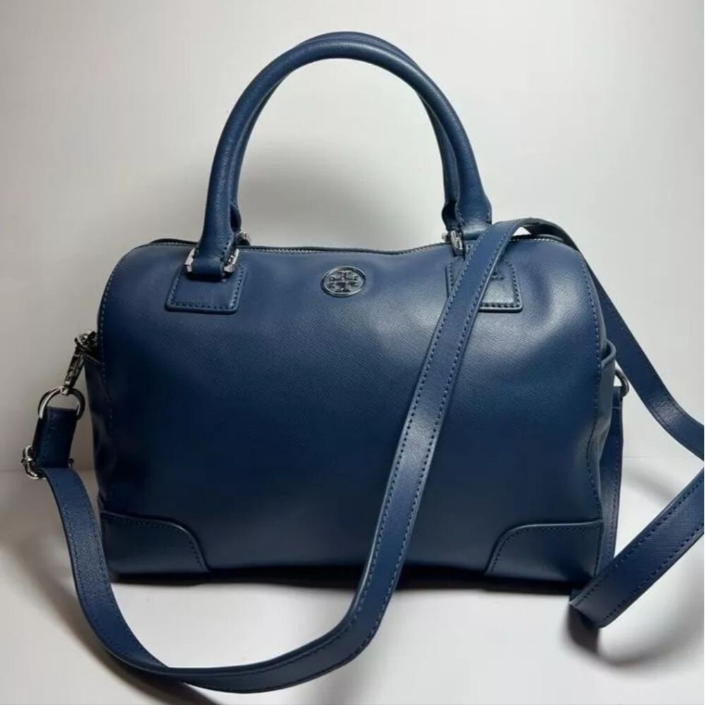 Tory Burch Hudson Bay Blue Leather Gold Hardware NWT - Picture 9 of 14